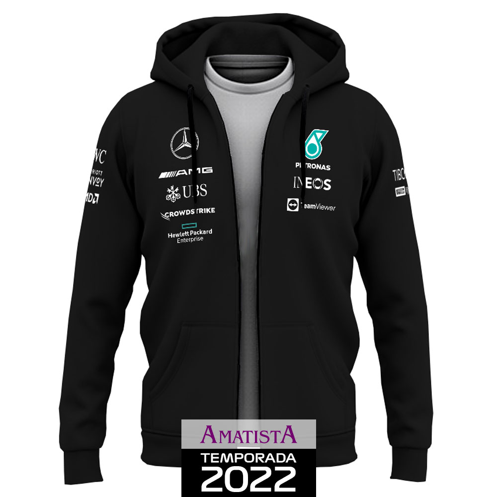 Polerón Mercedes 2022 - Negro (Con cierre y gorro)