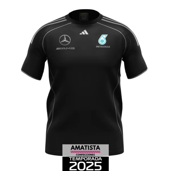 Polera Mercedes 2025 Mechanics Tee Black - Negra (Logos reflectantes)